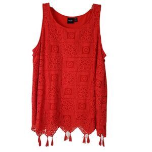 Rafaella Women's Tunic Tank Top‎ Red Sleeveless Built-in Cami Size M